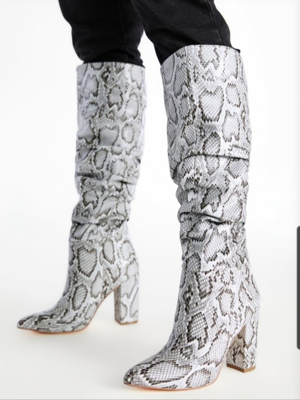 Just Fab Rosamund Slouch Snakeprint Pointed Toe Heeled Knee Boots Size 7 NEW